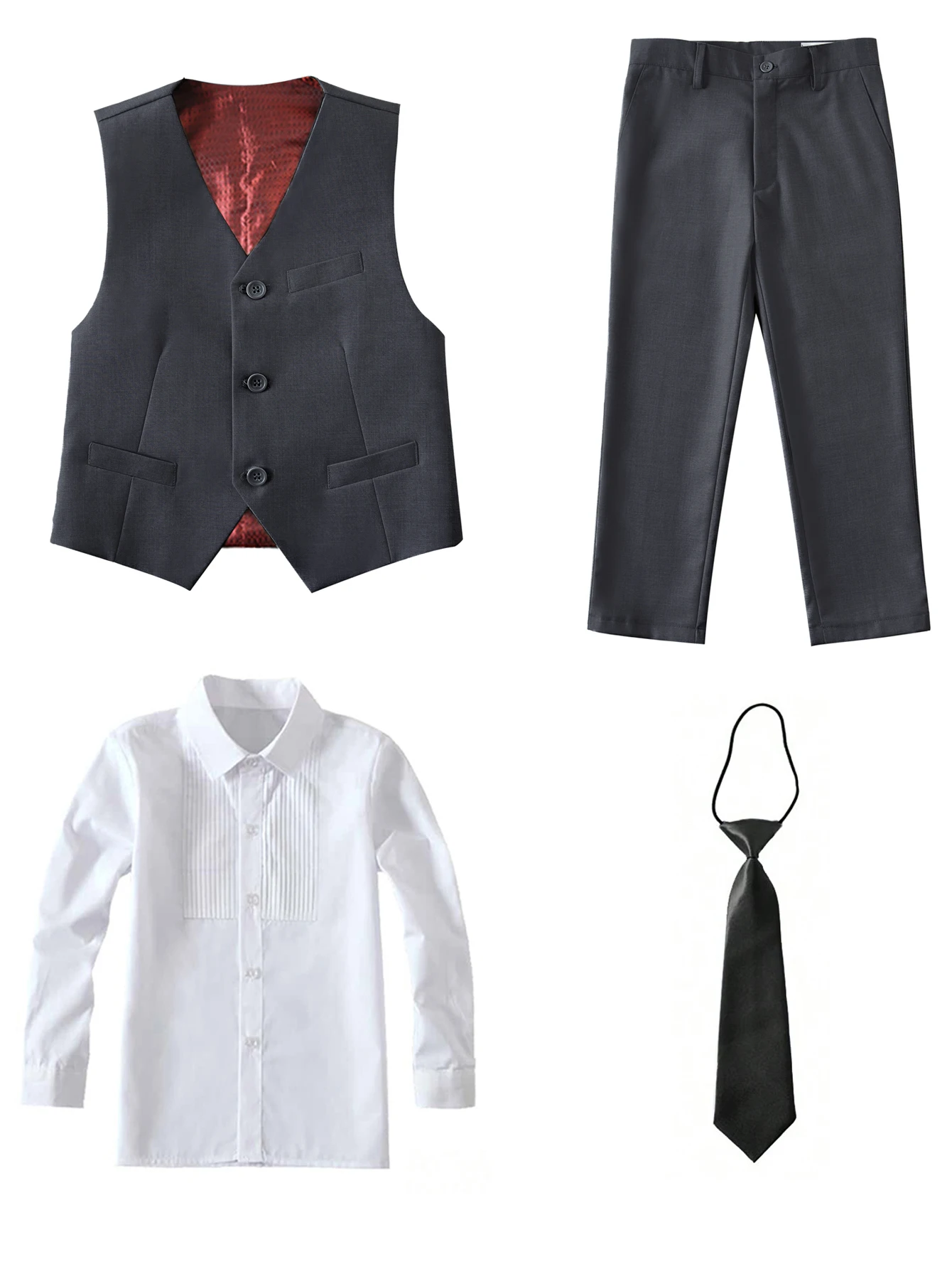 4pcs/set Boys' Suit Set With Pants, Vest, Shirt And Tie School Uniforms