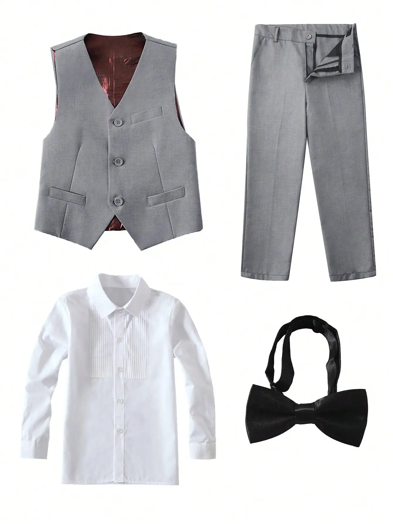 4pcs/set Boys' Suit Set With Pants, Vest, Shirt And Tie School Uniforms