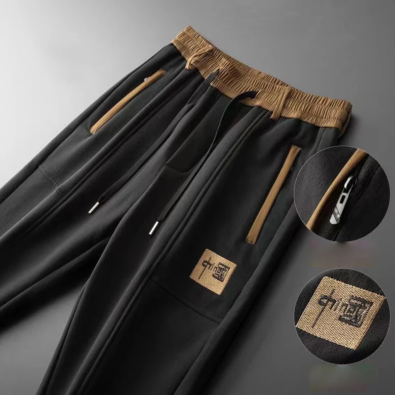 New Chinese Style Casual Mens Pants Summer Ice Silk Mid-Waist Elastic Straight Trousers Confortable Breathable Sports Pants