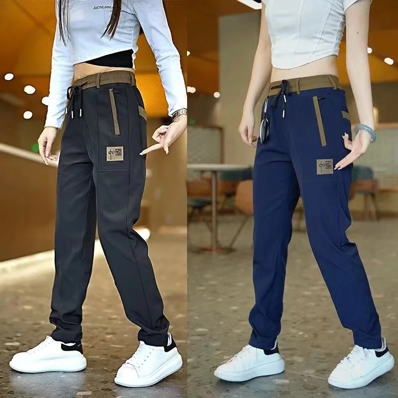 New Chinese Style Casual Mens Pants Summer Ice Silk Mid-Waist Elastic Straight Trousers Confortable Breathable Sports Pants
