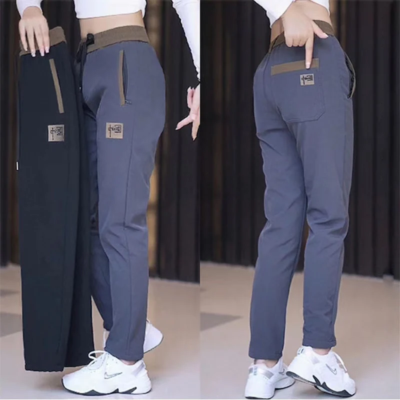 New Chinese Style Casual Mens Pants Summer Ice Silk Mid-Waist Elastic Straight Trousers Confortable Breathable Sports Pants