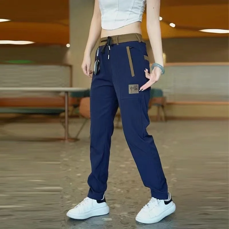 New Chinese Style Casual Mens Pants Summer Ice Silk Mid-Waist Elastic Straight Trousers Confortable Breathable Sports Pants