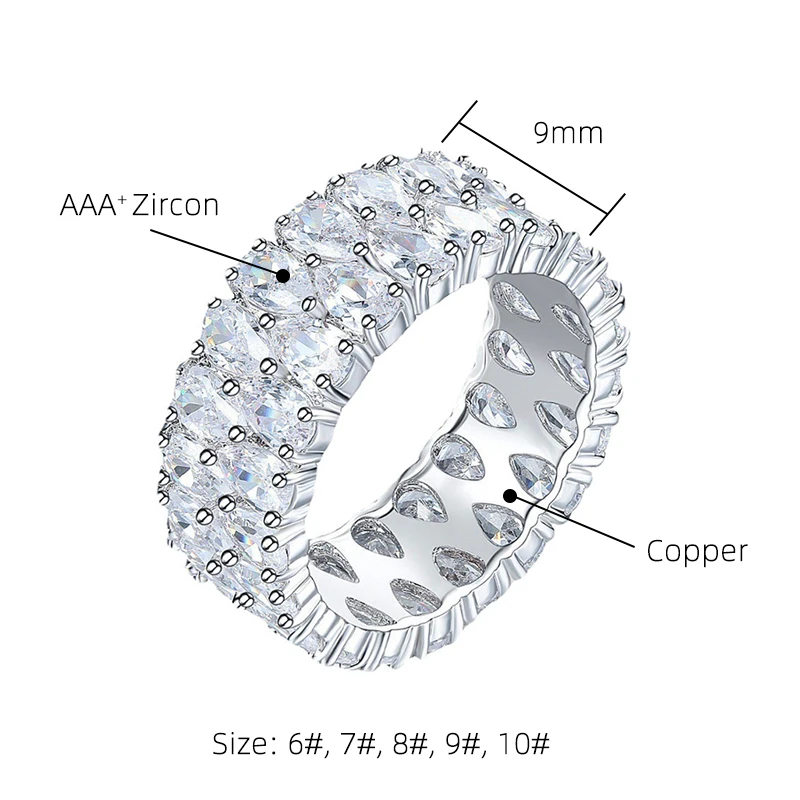 Fashion Luxury Unisex Full Zircon Rings for Women Hiphop Men's Ring Hot Sale Couple Ring Ladies Rings Wedding Party Jewelry Gift