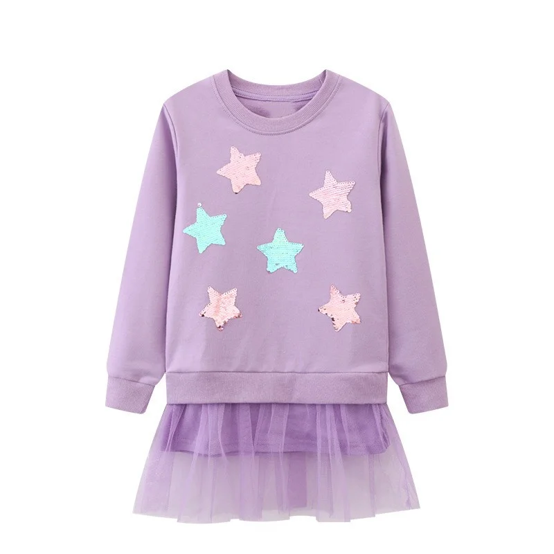 Jumping Meters 2-7T Bear Beading Princess Girls Dresses For Autumn Spring Long Sleeve Party Girls Clothing Cute Baby Frocks