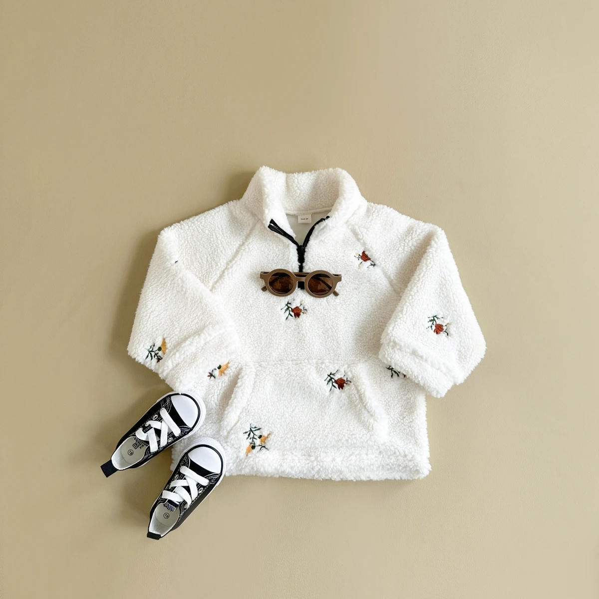 New Baby Girls Winter Coats Fake Lamb Wool Fur Warm Embroider Zippered Jacket Kids Coat Jackets Children Clothes Overcoats