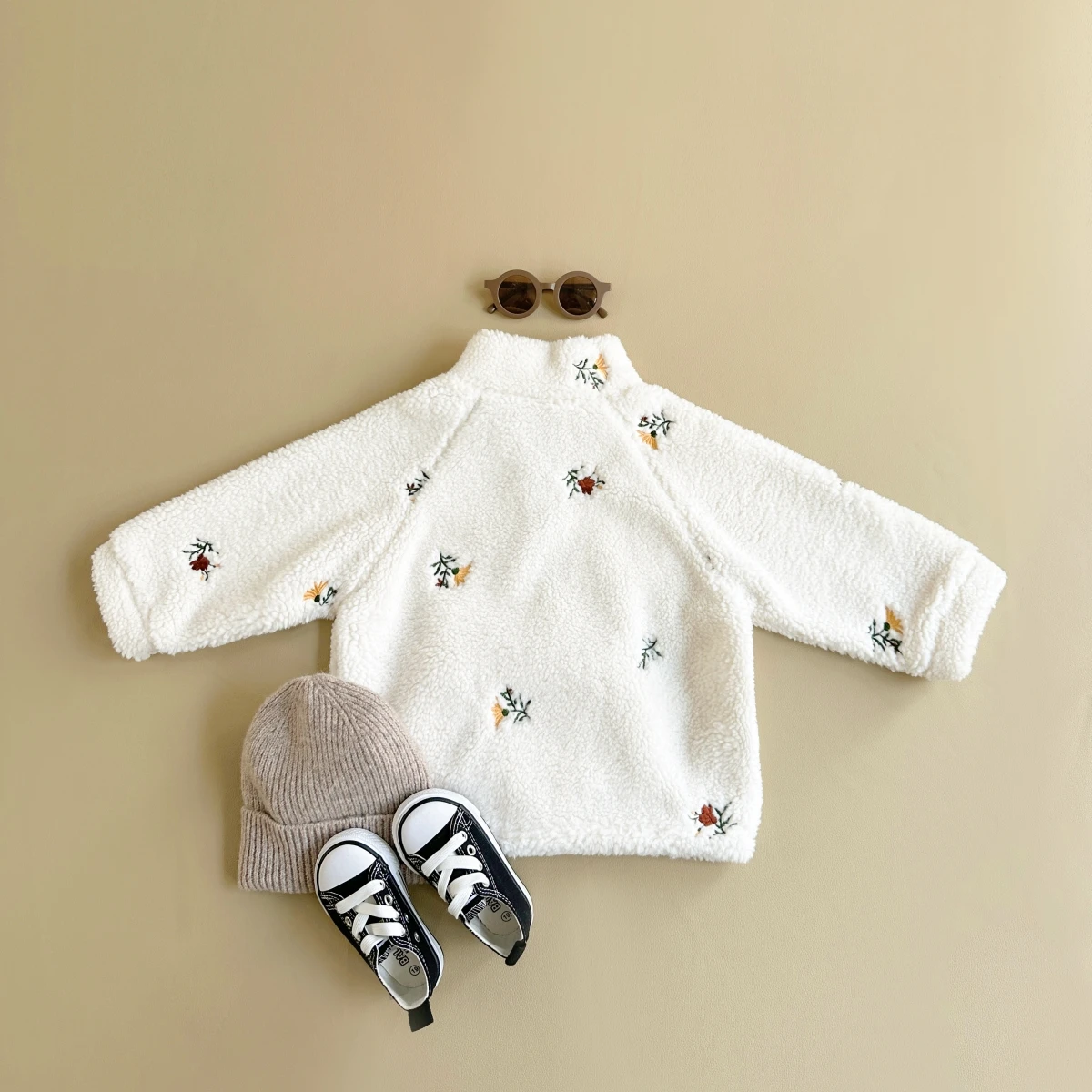 New Baby Girls Winter Coats Fake Lamb Wool Fur Warm Embroider Zippered Jacket Kids Coat Jackets Children Clothes Overcoats