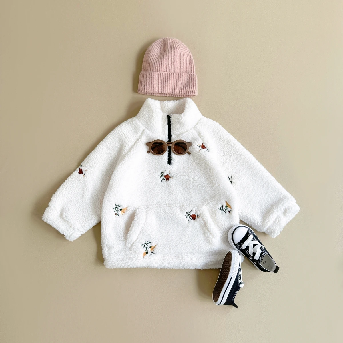 New Baby Girls Winter Coats Fake Lamb Wool Fur Warm Embroider Zippered Jacket Kids Coat Jackets Children Clothes Overcoats