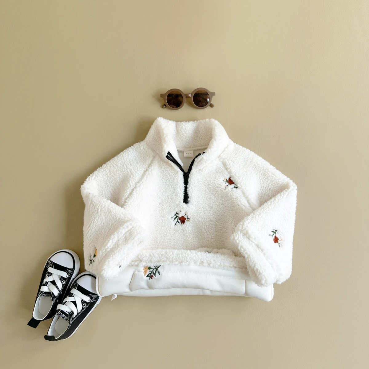 New Baby Girls Winter Coats Fake Lamb Wool Fur Warm Embroider Zippered Jacket Kids Coat Jackets Children Clothes Overcoats