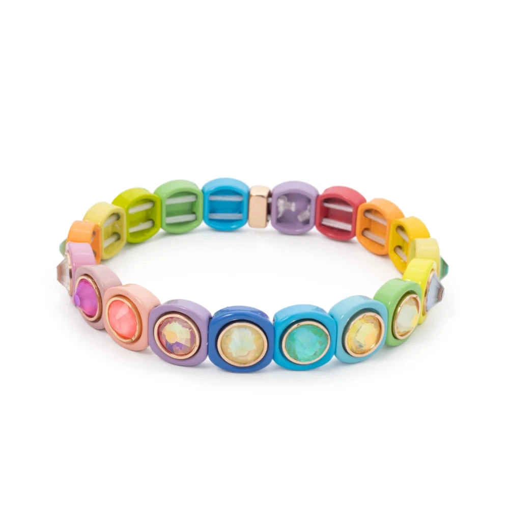 2024 Rainbow 9mm Rhinestone Women Bangle Enamel Colorful Crystal Beads Elastic Bracelet Boho Jewelry Accessories
