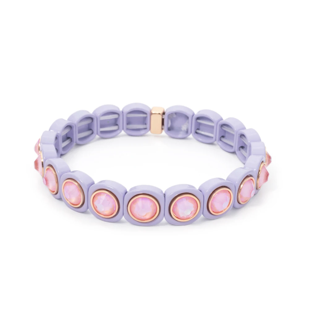 2024 Rainbow 9mm Rhinestone Women Bangle Enamel Colorful Crystal Beads Elastic Bracelet Boho Jewelry Accessories