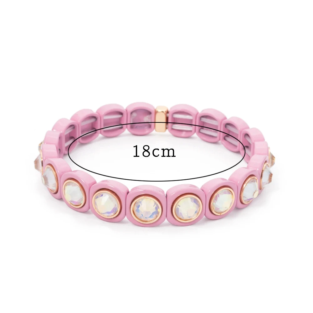 2024 Rainbow 9mm Rhinestone Women Bangle Enamel Colorful Crystal Beads Elastic Bracelet Boho Jewelry Accessories