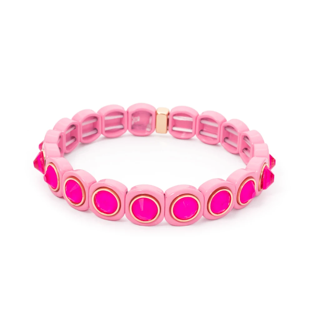 2024 Rainbow 9mm Rhinestone Women Bangle Enamel Colorful Crystal Beads Elastic Bracelet Boho Jewelry Accessories