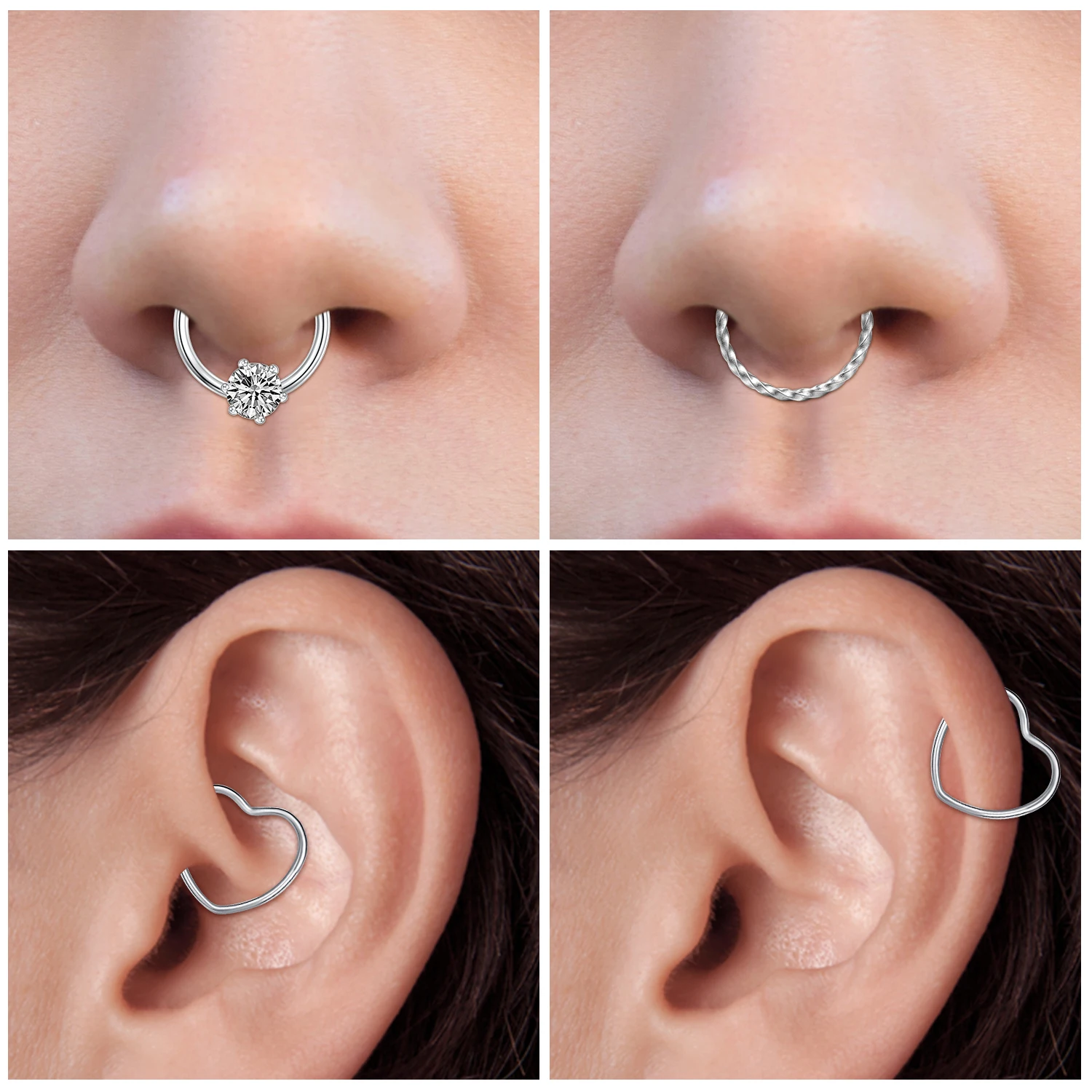 28Pcs/Set 20g Stainless Steel Nose Rings Hoop L Shape Nose Studs Nose Screw Bone  Rainbow Pack For Women Men