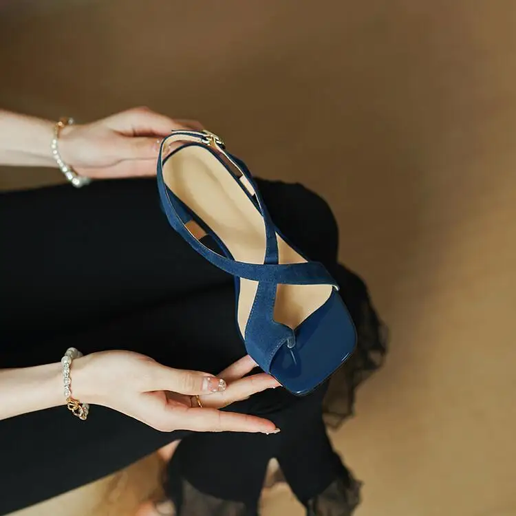 Summer New Casual Fashion Square Toe Thick Heel Open Toe Buckle Solid Color Comfortable Sexy Banquet Women's Shoes