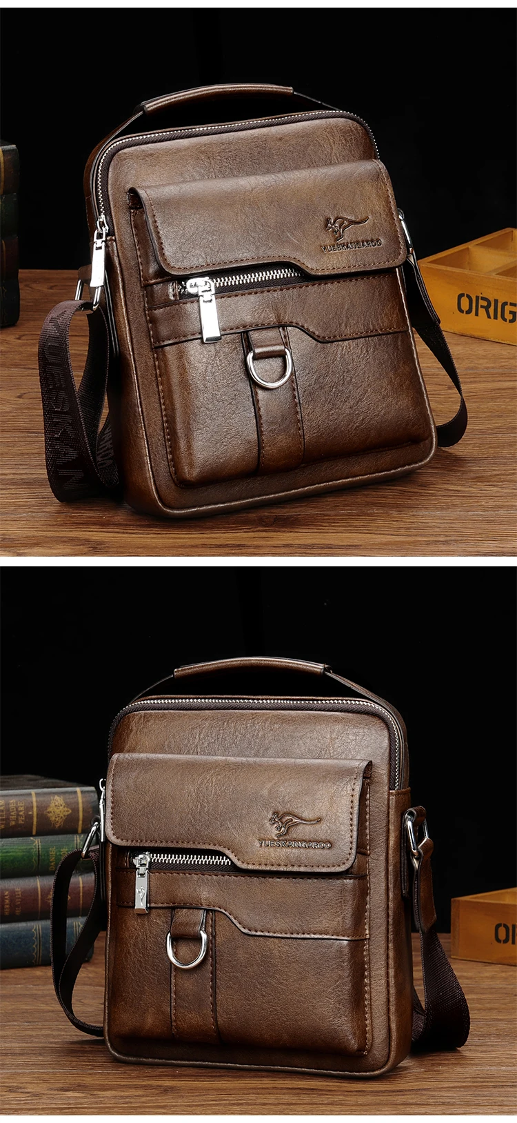 Kangaroo Luxury Brand Vintage Man Bags Leather Shoulder Bag For Men Business Messenger Crossbody Bag Male Fashion Casual Handbag