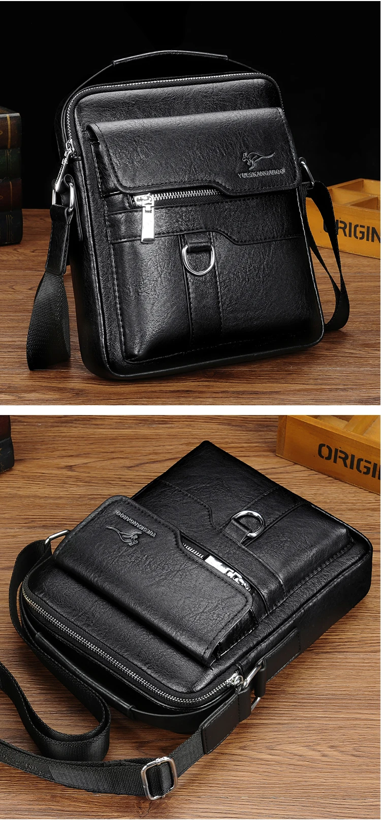 Kangaroo Luxury Brand Vintage Man Bags Leather Shoulder Bag For Men Business Messenger Crossbody Bag Male Fashion Casual Handbag