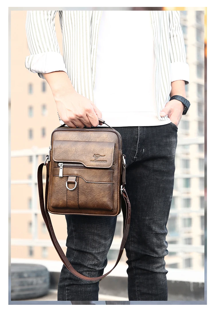 Kangaroo Luxury Brand Vintage Man Bags Leather Shoulder Bag For Men Business Messenger Crossbody Bag Male Fashion Casual Handbag