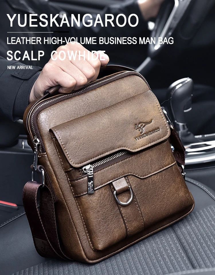 Kangaroo Luxury Brand Vintage Man Bags Leather Shoulder Bag For Men Business Messenger Crossbody Bag Male Fashion Casual Handbag