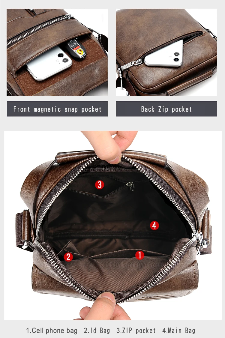 Kangaroo Luxury Brand Vintage Man Bags Leather Shoulder Bag For Men Business Messenger Crossbody Bag Male Fashion Casual Handbag