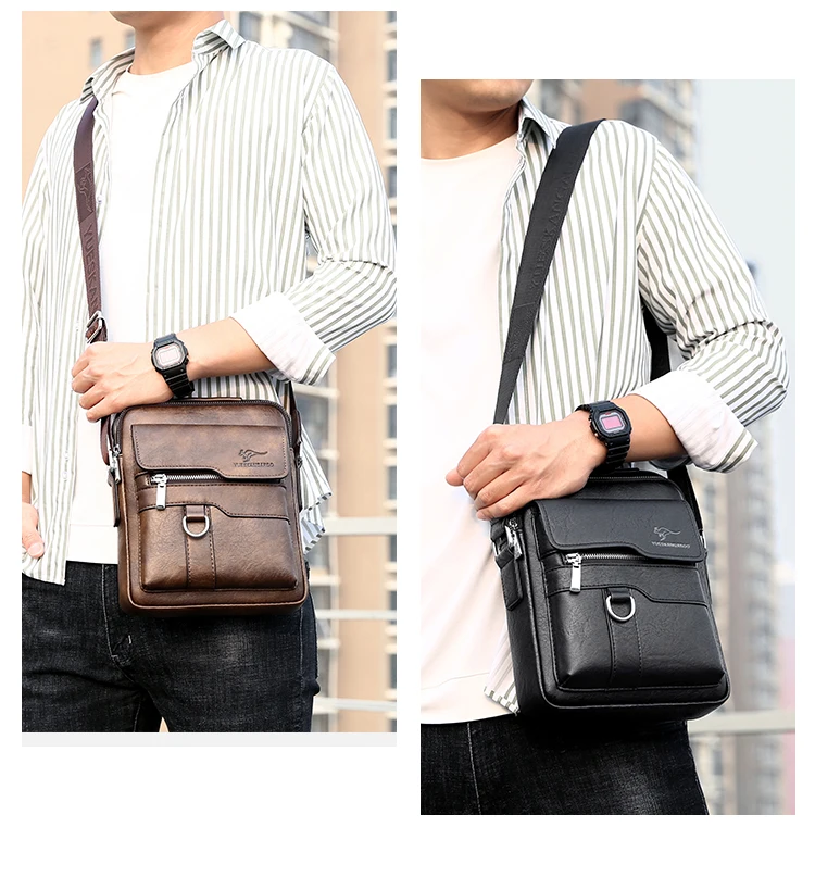 Kangaroo Luxury Brand Vintage Man Bags Leather Shoulder Bag For Men Business Messenger Crossbody Bag Male Fashion Casual Handbag