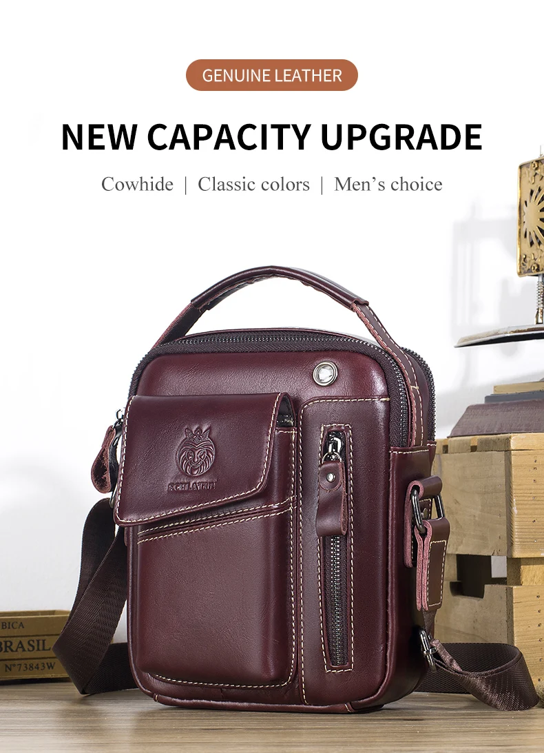 SCHLATUM 100% Genuine Leather Vintage Chest Bag For Men Shoulder Bag Casual Messenger Crossbody Bag