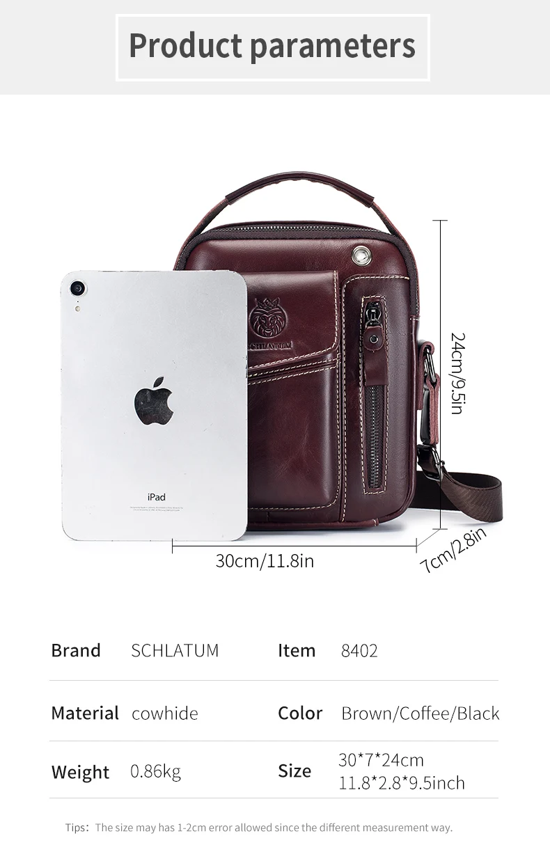 SCHLATUM 100% Genuine Leather Vintage Chest Bag For Men Shoulder Bag Casual Messenger Crossbody Bag