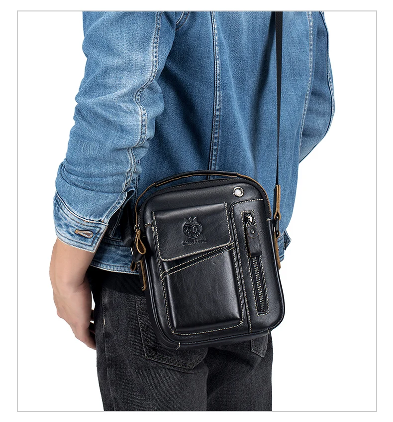 SCHLATUM 100% Genuine Leather Vintage Chest Bag For Men Shoulder Bag Casual Messenger Crossbody Bag