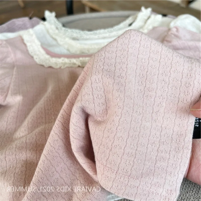 Sweet Lace Shirt for Girls Clothes Summer Thin Breathable Cotton Kids Shirt Toddler Mesh Blouse Children t Shirt Teenager Tops