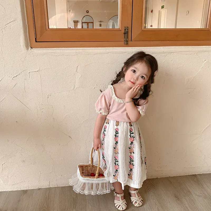 Sweet Lace Shirt for Girls Clothes Summer Thin Breathable Cotton Kids Shirt Toddler Mesh Blouse Children t Shirt Teenager Tops
