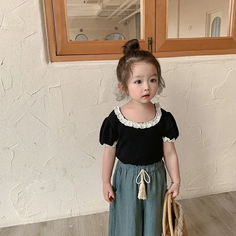 Sweet Lace Shirt for Girls Clothes Summer Thin Breathable Cotton Kids Shirt Toddler Mesh Blouse Children t Shirt Teenager Tops