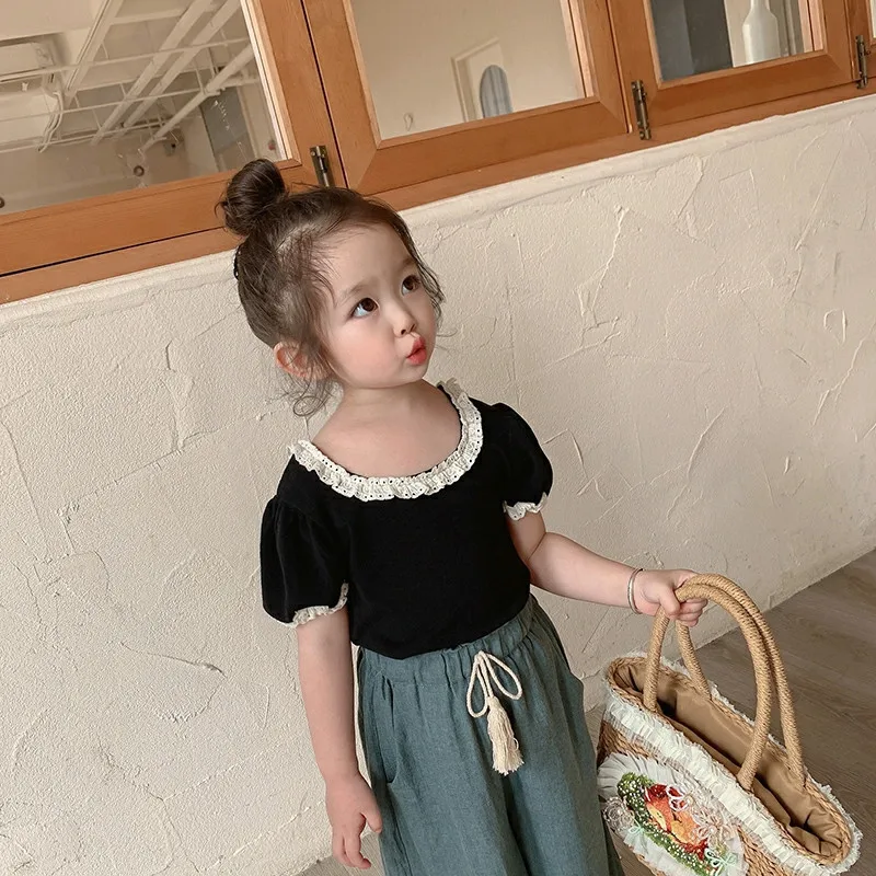Sweet Lace Shirt for Girls Clothes Summer Thin Breathable Cotton Kids Shirt Toddler Mesh Blouse Children t Shirt Teenager Tops