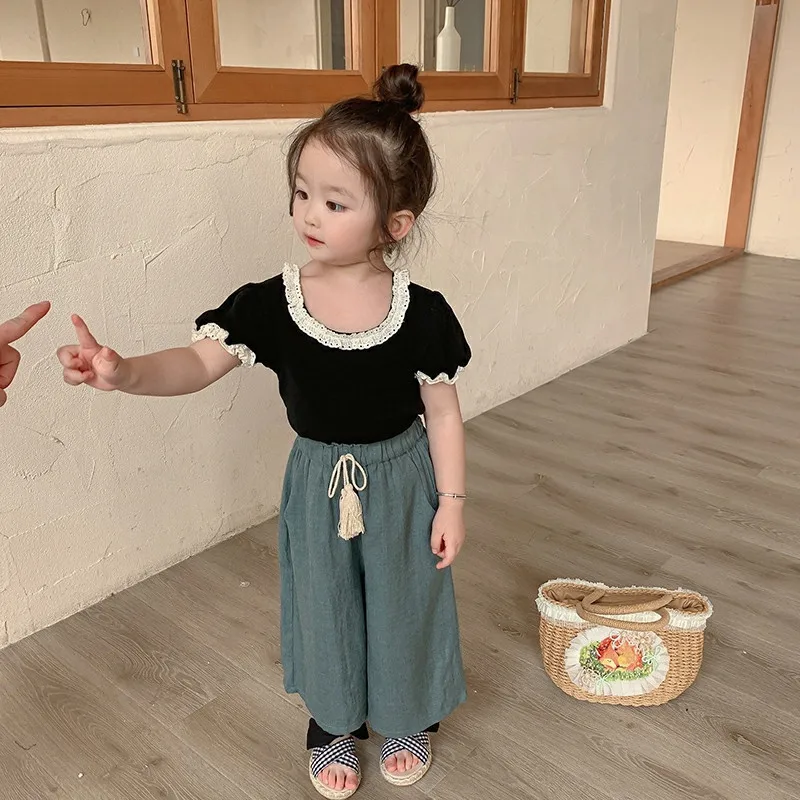 Sweet Lace Shirt for Girls Clothes Summer Thin Breathable Cotton Kids Shirt Toddler Mesh Blouse Children t Shirt Teenager Tops