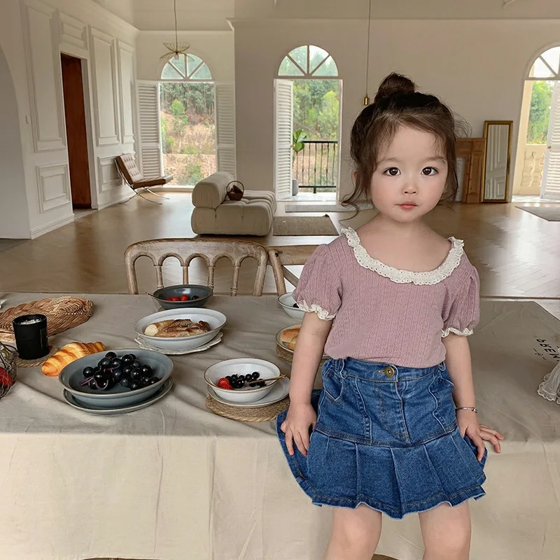 Sweet Lace Shirt for Girls Clothes Summer Thin Breathable Cotton Kids Shirt Toddler Mesh Blouse Children t Shirt Teenager Tops