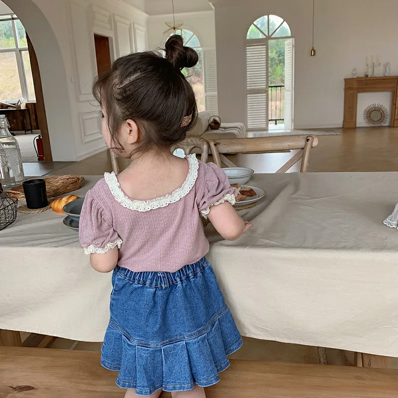 Sweet Lace Shirt for Girls Clothes Summer Thin Breathable Cotton Kids Shirt Toddler Mesh Blouse Children t Shirt Teenager Tops