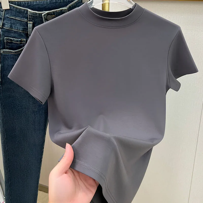 2026 New Fashion Short Sleeve Summer Blouse Women O Neck Casual Solid Simple Ladies Tops Shirts