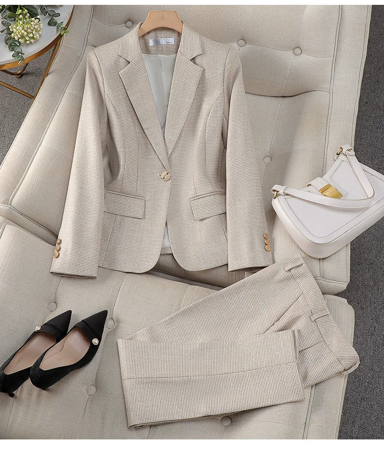 Luxury Small Women Pink Blazer Ladies Professional Suit Women Temperament Suit Fashion Interview Formal Pant Suits
