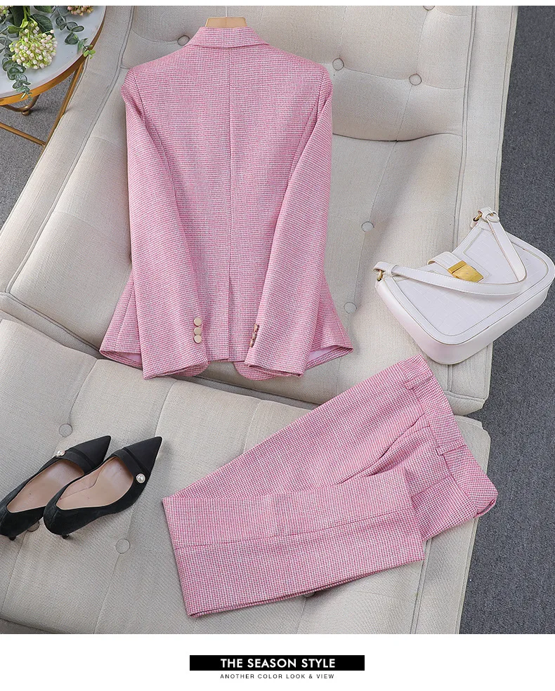 Luxury Small Women Pink Blazer Ladies Professional Suit Women Temperament Suit Fashion Interview Formal Pant Suits