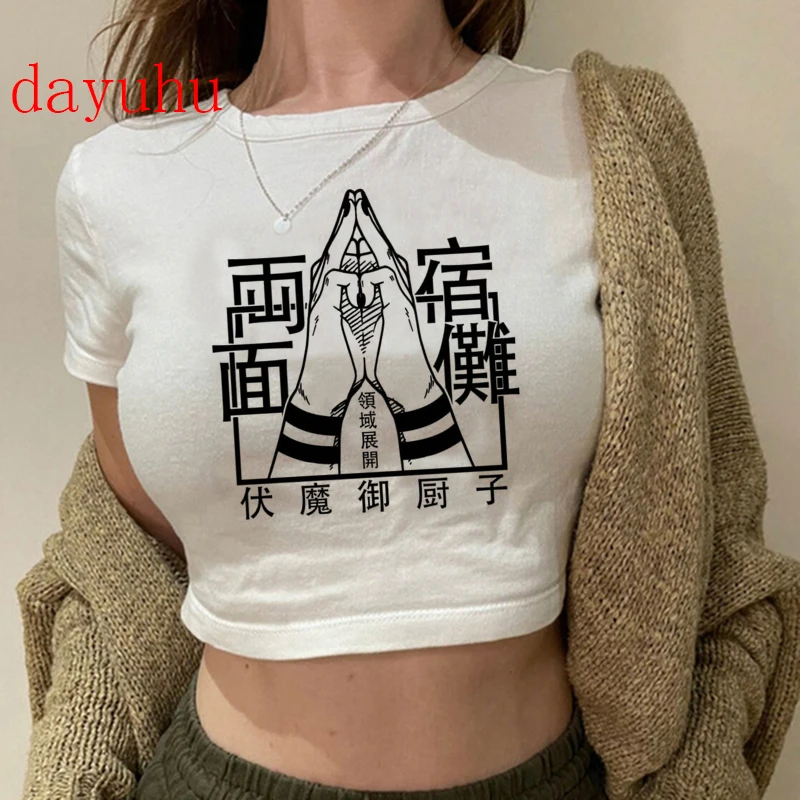 2000s Hip Hop Crop Top  Tshirt Manga Japanese Anime Jujutsu Kaisen T Shirt Gojo Satoru Tops Yuji Itadori Cropped Tees T-shirt