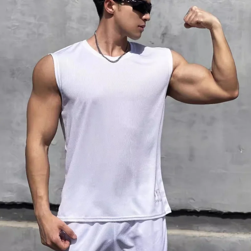 Summer men fitness T-shirt training sport vest ventilate basketball undershirt sleeveless quick drying running tank top men tops