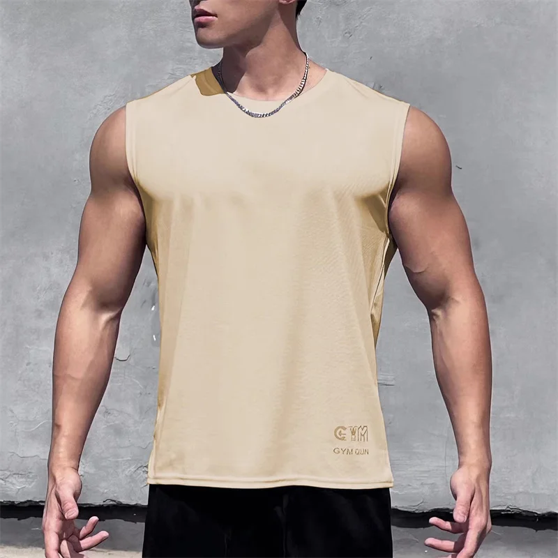 Summer men fitness T-shirt training sport vest ventilate basketball undershirt sleeveless quick drying running tank top men tops
