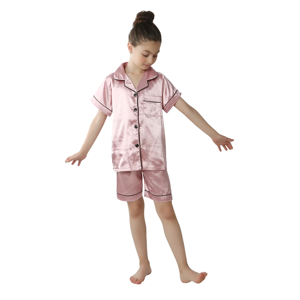 Summer Baby Girl Pajamas Sets 6 to 9 12 18 24 Months Satin Silk Blue Pink Kids Pyjamas Infantil Toddler Boy Outfit Home Clothing