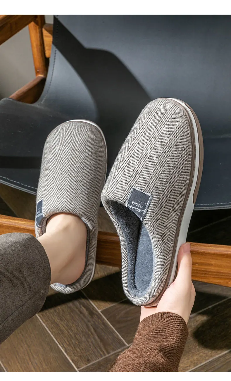 Winter Warm Men Fur Slippers House Non Slip Soft Shoes Comfort Flat Heel Home Indoor Bedroom Plush Slippers for Couples