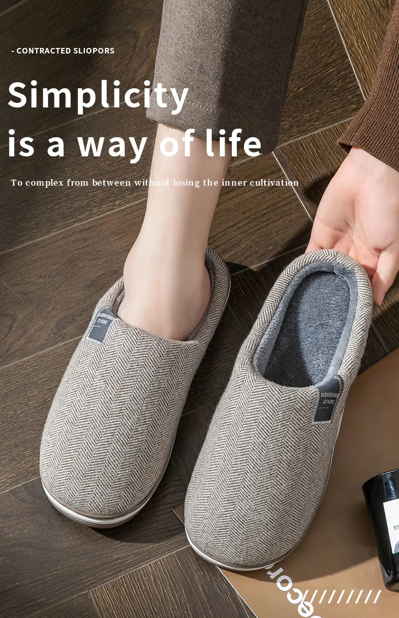 Winter Warm Men Fur Slippers House Non Slip Soft Shoes Comfort Flat Heel Home Indoor Bedroom Plush Slippers for Couples