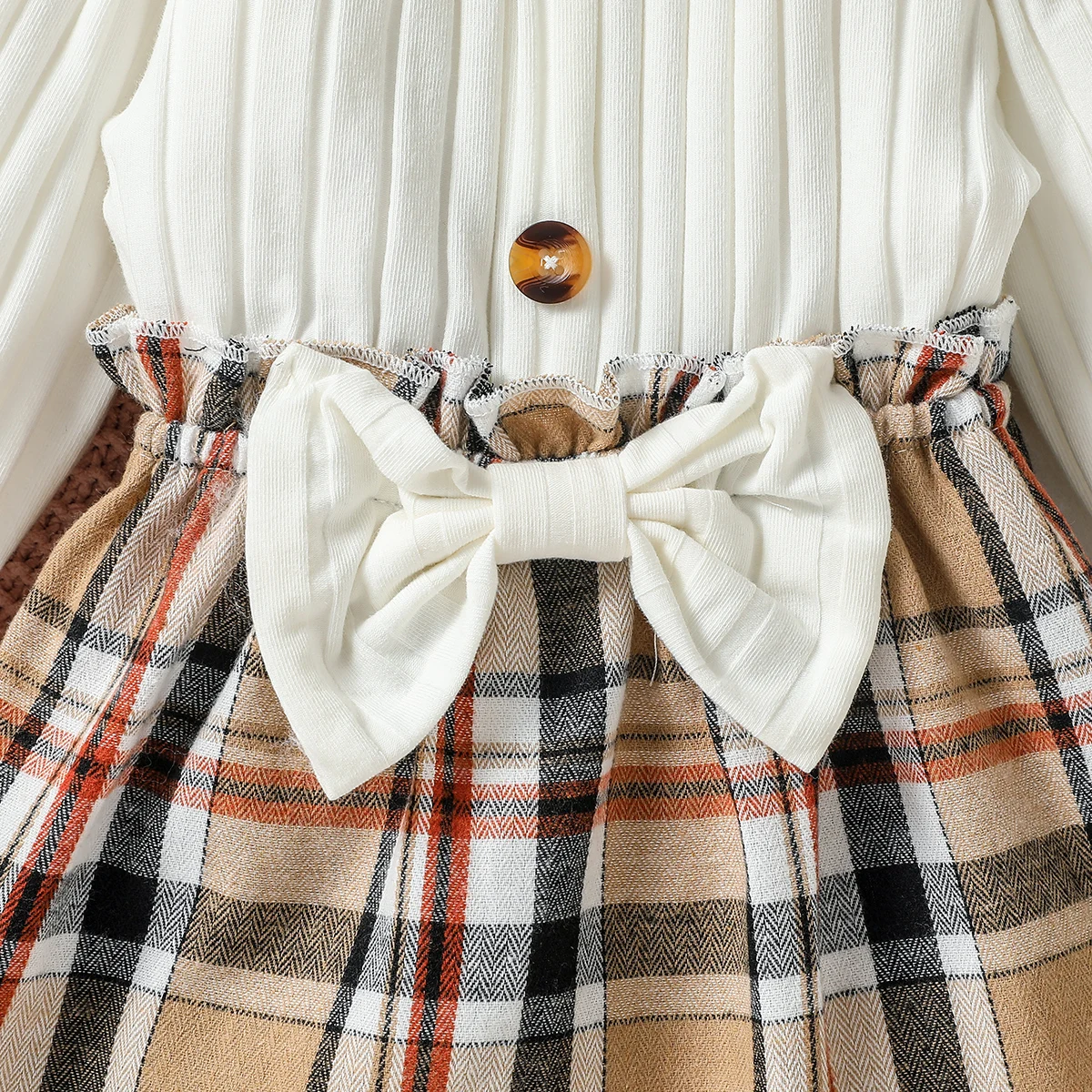2024 New Baby Girls Autumn Long Sleeve With Bow Plaid Fahion Cute Dress