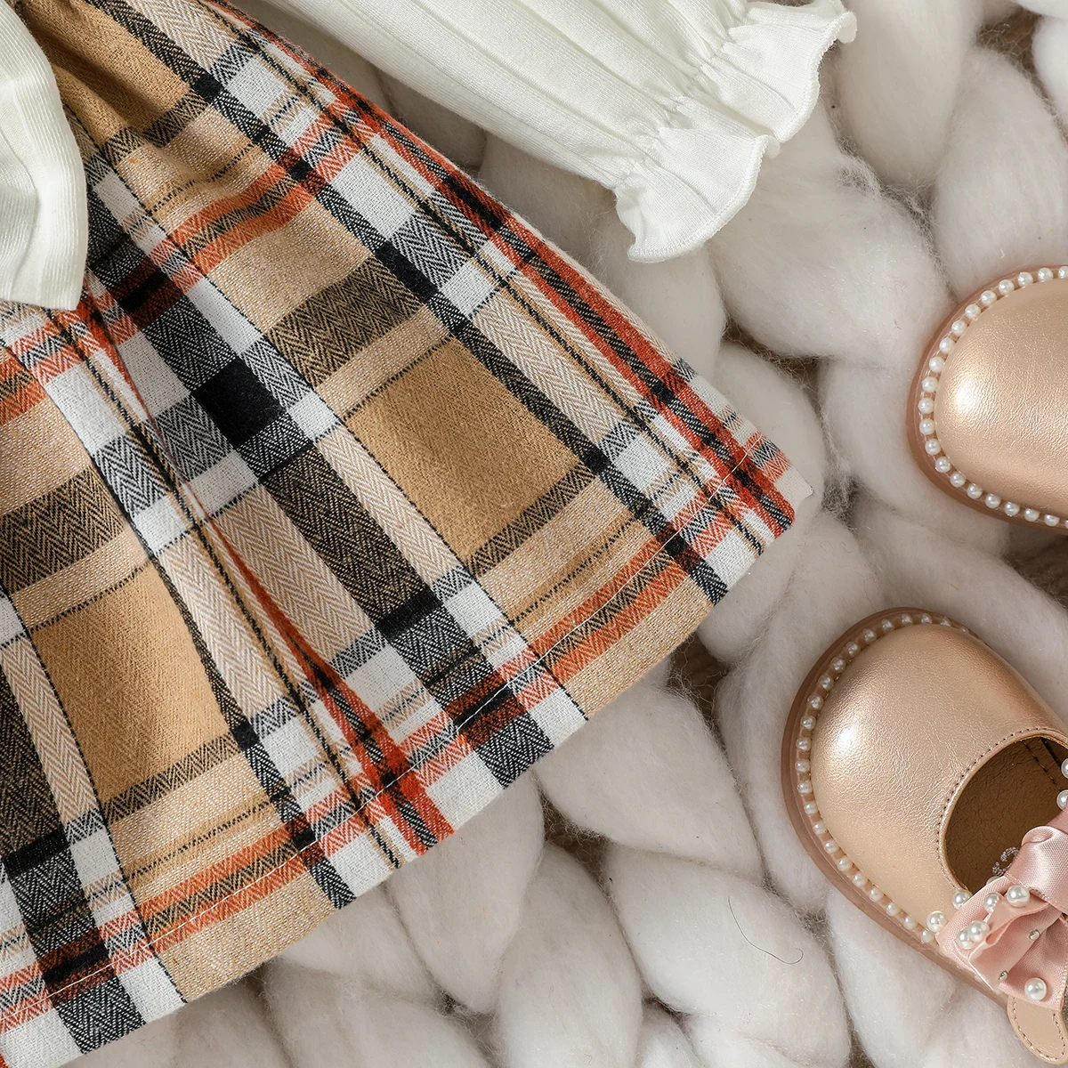 2024 New Baby Girls Autumn Long Sleeve With Bow Plaid Fahion Cute Dress
