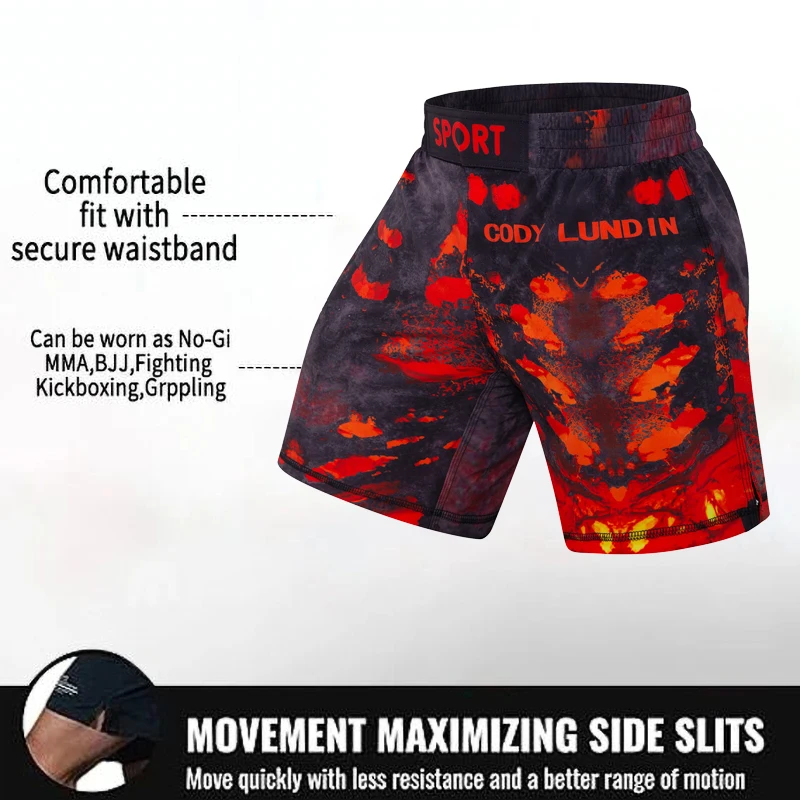 Cody Lundin Crossfit Men Fitness Running Shorts MMA Short With Printed Lightweight Grappling Combat Shorts For Boxing Weightlift