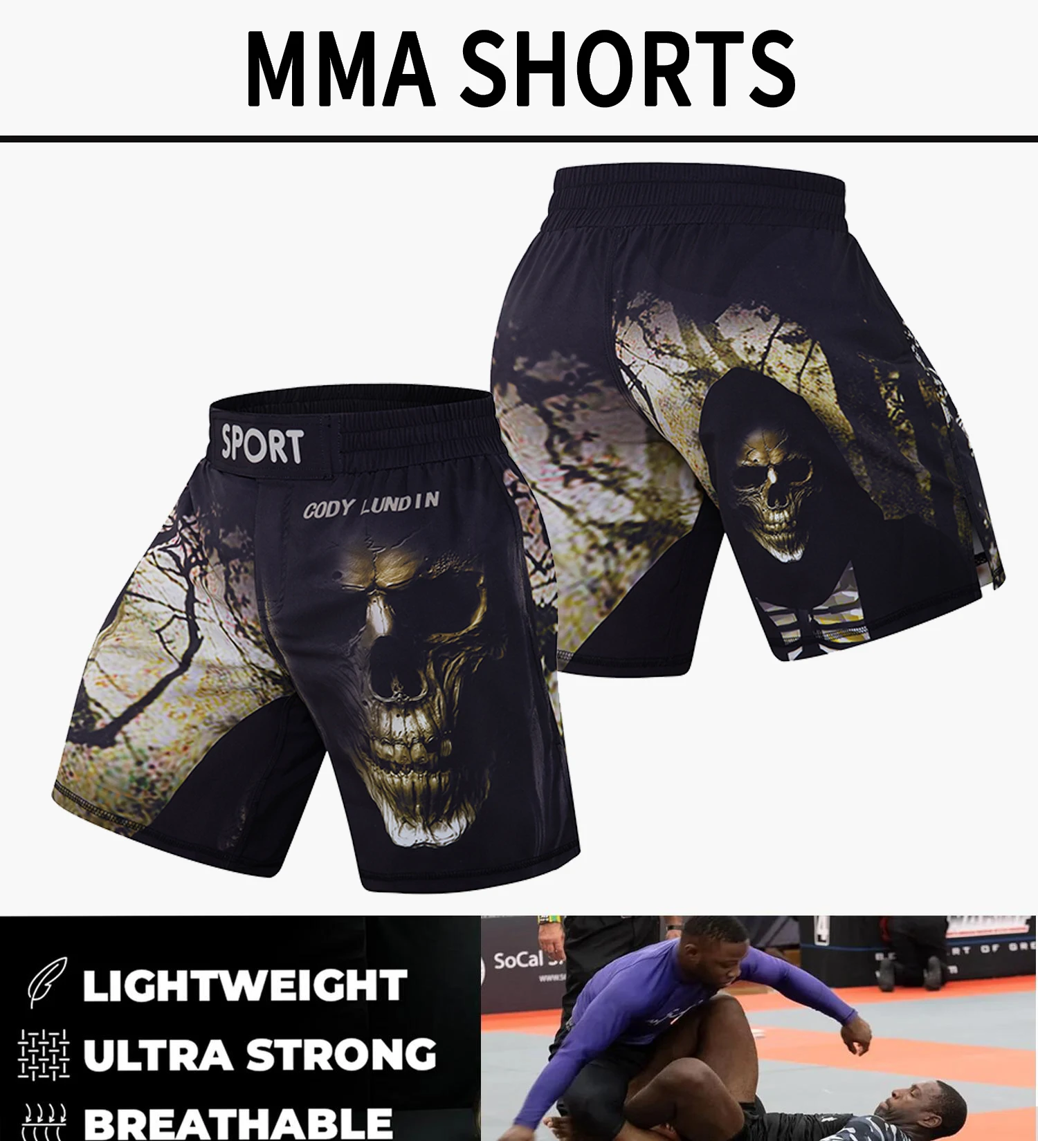 Cody Lundin Crossfit Men Fitness Running Shorts MMA Short With Printed Lightweight Grappling Combat Shorts For Boxing Weightlift