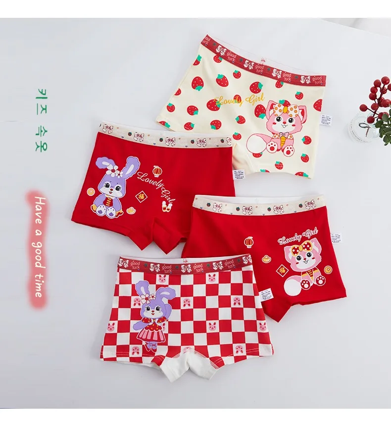 4PCS Soft Underwear Cartoon Children's Cotton Girl Panties Briefs Cute Shorts Panties for Girls Underwears Clothing Mother Kids