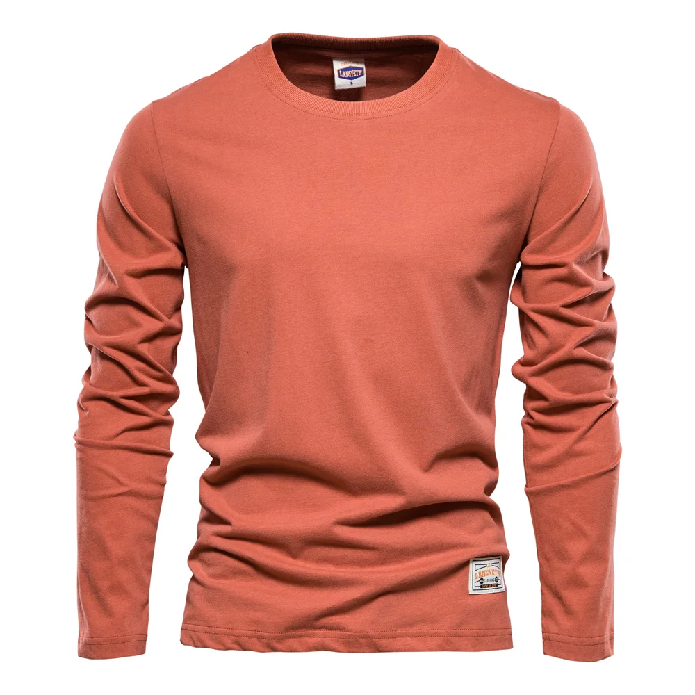 100% Cotton Long Sleeve T Shirt For Men Solid Spring Casual Mens T-shirts High Quality Male Tops Classic Clothes Men's T-shirts