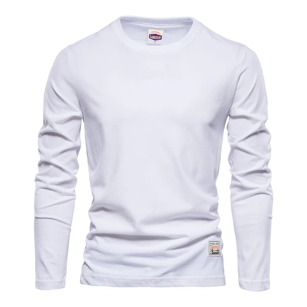 100% Cotton Long Sleeve T Shirt For Men Solid Spring Casual Mens T-shirts High Quality Male Tops Classic Clothes Men's T-shirts